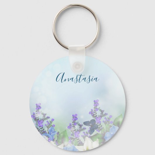 Modern Blue Flowers Sleutelhanger (Voorkant)