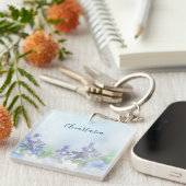 Modern Blue Flowers Sleutelhanger (Voorkant Rechts)