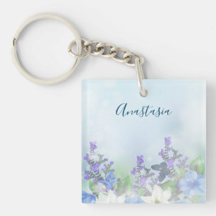 Modern Blue Flowers Sleutelhanger