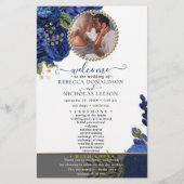 Modern Blue Flowery Custom Photo Wedding Program (Voorkant)