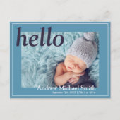 Modern Blue Foto Geboorte Aankondiging Briefkaart (Voorkant)