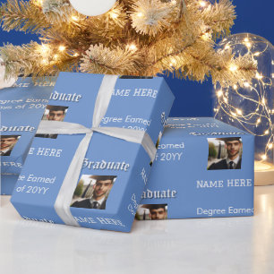 Modern Blue foto, naam, graad, Afstuderen klasse Cadeaupapier