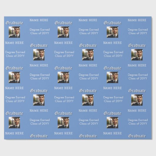 Modern Blue foto, naam, graad, Afstuderen klasse Cadeaupapier (Vlak)
