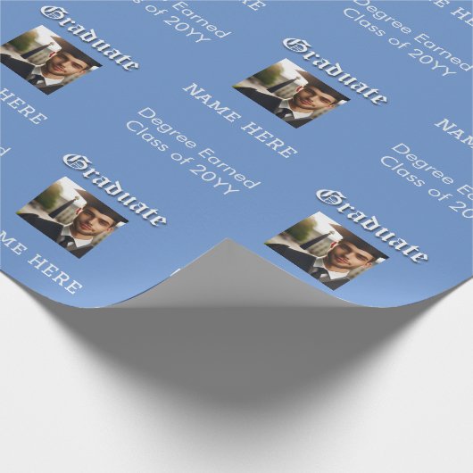 Modern Blue foto, naam, graad, Afstuderen klasse Cadeaupapier (Hoek)