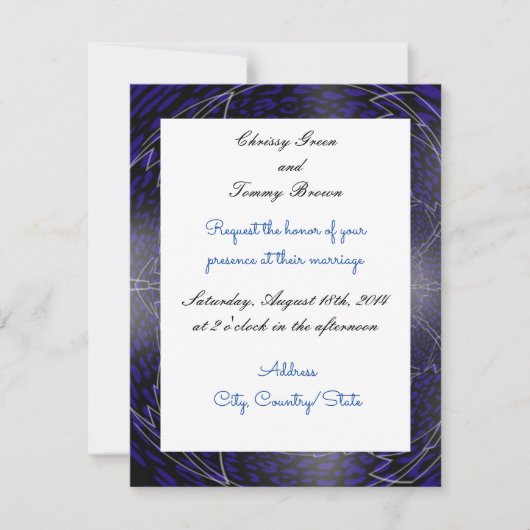 Modern Blue Fractal Wedding Invitation Kaart (Voorkant)