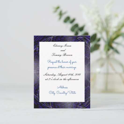 Modern Blue Fractal Wedding Invitation Kaart (Staand voorkant)