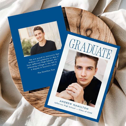 Modern Blue Frame 2 Photo Graduation Aankondiging