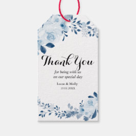 Modern Blue Franse Bloemen Trouwcadeau Label Cadeaulabel