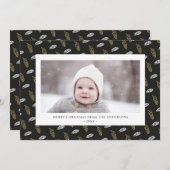 Modern Blue Fun Script Gold Pine Cone Kerstmis Feestdagenkaart (Voorkant / Achterkant)