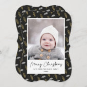 Modern Blue Fun Script Gold Pine Cone Kerstmis Feestdagenkaart (Voorkant / Achterkant)