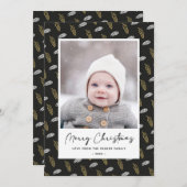 Modern Blue Fun Script Gold Pine Cone Kerstmis Feestdagenkaart (Voorkant / Achterkant)