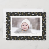 Modern Blue Fun Script Gold Pine Cone Kerstmis Feestdagenkaart (Voorkant)