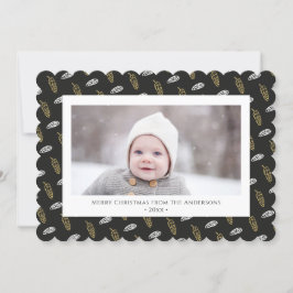Modern Blue Fun Script Gold Pine Cone Kerstmis Feestdagenkaart