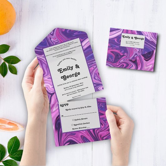 Modern Blue Galaxy Abstract Art Stylish Wedding All In One Uitnodiging