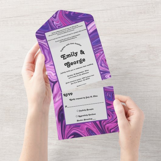 Modern Blue Galaxy Abstract Art Stylish Wedding All In One Uitnodiging (Afscheurbaar)