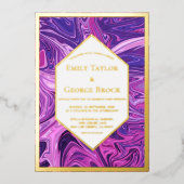 Modern Blue Galaxy Abstract stijlvol huwelijksgoud Folie Uitnodiging (Voorkant)