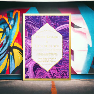 Modern Blue Galaxy Abstract stijlvol huwelijksgoud Folie Uitnodiging