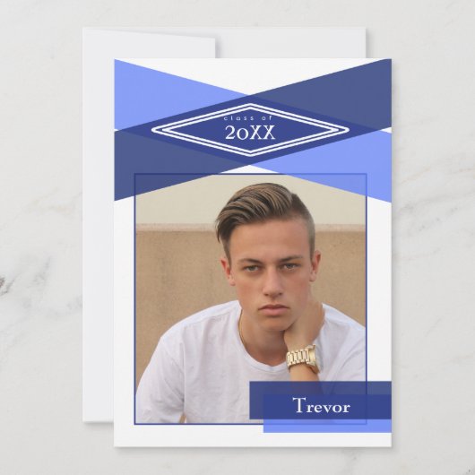 Modern Blue Geometric Afstudeerder Open House Kaart (Voorkant)