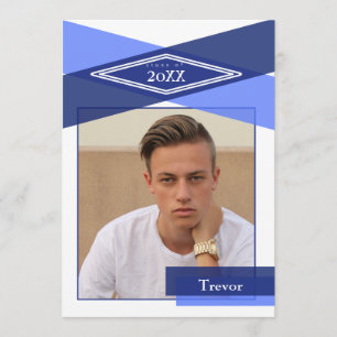 Modern Blue Geometric Afstudeerder Open House Kaart