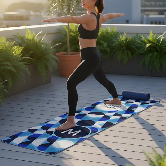 Modern Blue Geometric Bauhaus Monogram Custom Nam Yogamat