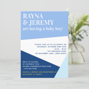 Modern Blue Geometric Boy Couple's Baby shower Kaart