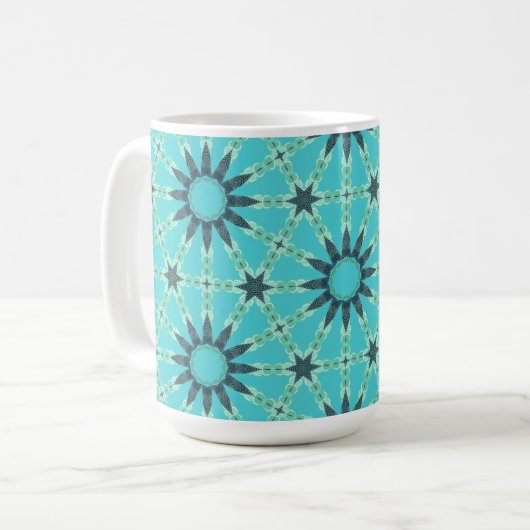 Modern Blue Geometric Burst Coffee Mug Koffiemok (Voorkant links)
