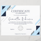 Modern Blue Geometric Certificate of Achievement  (Voorkant)