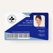 Modern Blue Geometric Design Medische Foto ID / Lo Badge (Voorkant)