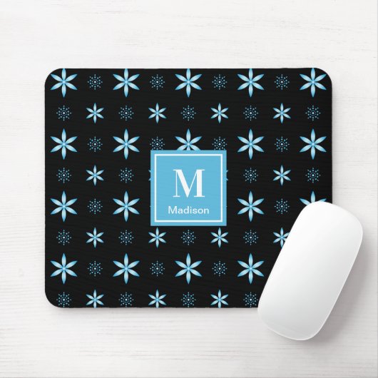 Modern Blue Geometric Floral Monogram Mouse Pad Muismat (Met muis)