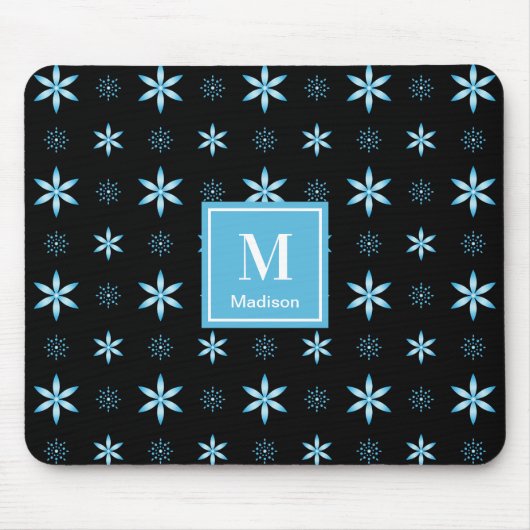 Modern Blue Geometric Floral Monogram Mouse Pad Muismat (Voorkant)