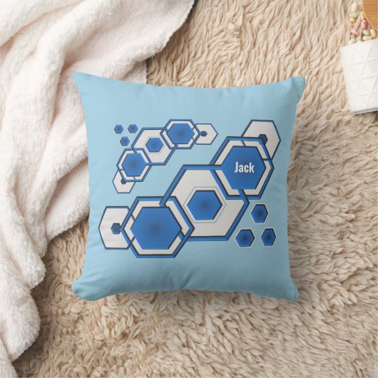 Modern Blue Geometric Hexagonal Abstract Kussen (Deken)