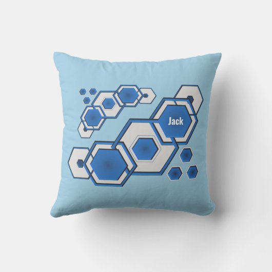 Modern Blue Geometric Hexagonal Abstract Kussen (Achterkant)
