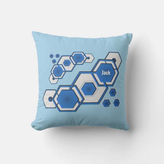 Modern Blue Geometric Hexagonal Abstract Kussen (Voorkant)