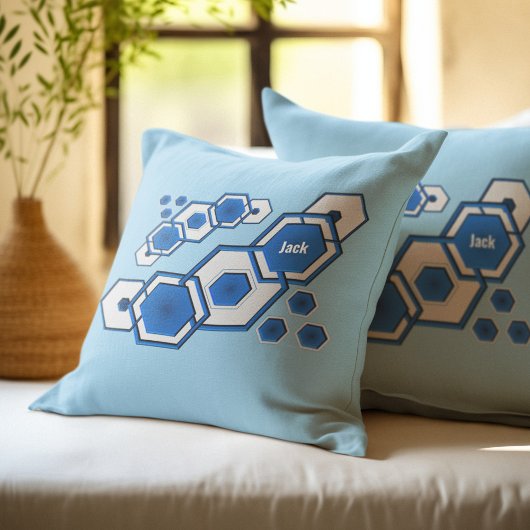 Modern Blue Geometric Hexagonal Abstract Kussen