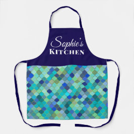 Modern Blue Geometric Personalized Kitchen Schort
