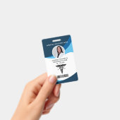 Modern Blue Geometric Registered Neurse Photo ID Badge (Handheld)