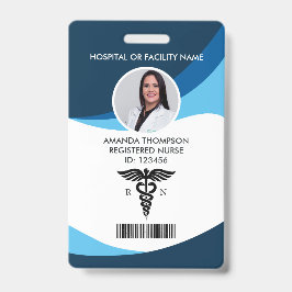 Modern Blue Geometric Registered Neurse Photo ID Badge