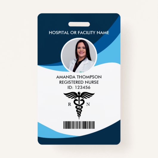 Modern Blue Geometric Registered Neurse Photo ID Badge (Voorkant)