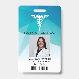 Modern Blue Geometric Registered Neurse Photo ID Badge