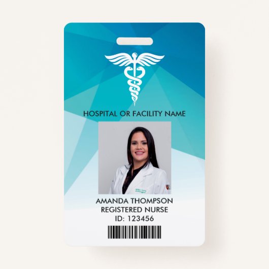 Modern Blue Geometric Registered Neurse Photo ID Badge (Voorkant)