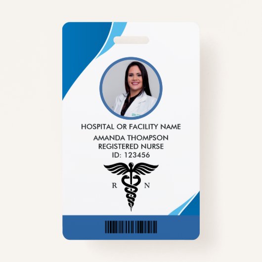 Modern Blue Geometric Registered Neurse Photo ID Badge (Voorkant)