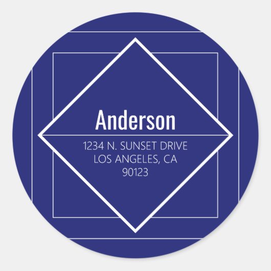 Modern Blue Geometric Return Address  Ronde Sticker (Voorkant)