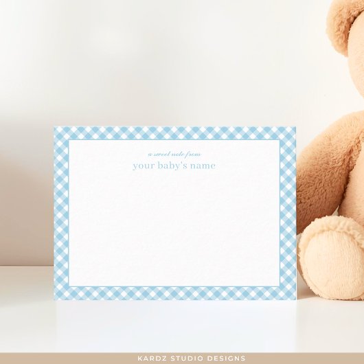 Modern Blue Gingham Baby Nursery Note Kaart Notitiekaartje