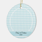 Modern Blue Gingham Baby Photo Ceramic Ornament (Links)