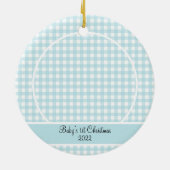 Modern Blue Gingham Baby Photo Ceramic Ornament (Achterkant)