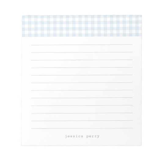 Modern Blue Gingham Type writer Name Notepad Notitieblok (Voorkant)