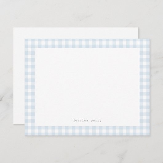 Modern Blue Gingham Typewriter Notitiekaartje (Voorkant / Achterkant)