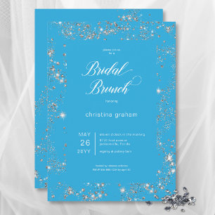 Modern Blue Glam Diamond Lijst Bruidsbrunch Kaart
