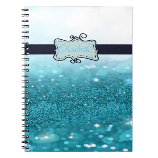 Modern Blue Glitter Bokeh, op maat gemaakt Notitieboek (Voorkant)