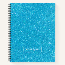 Modern Blue Glitter Custom Name Notitieboek
